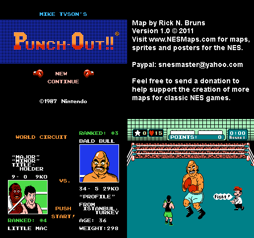 Mike Tyson's Punch-Out!! - Bald Bull World Circuit Nintendo NES Map