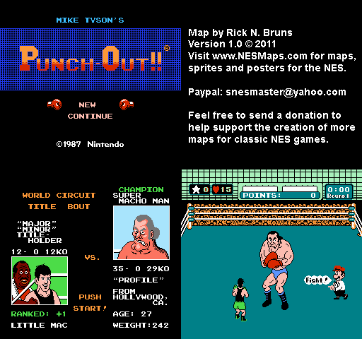 Mike Tyson's Punch-Out!! - Super Macho Man World Circuit Nintendo NES Map