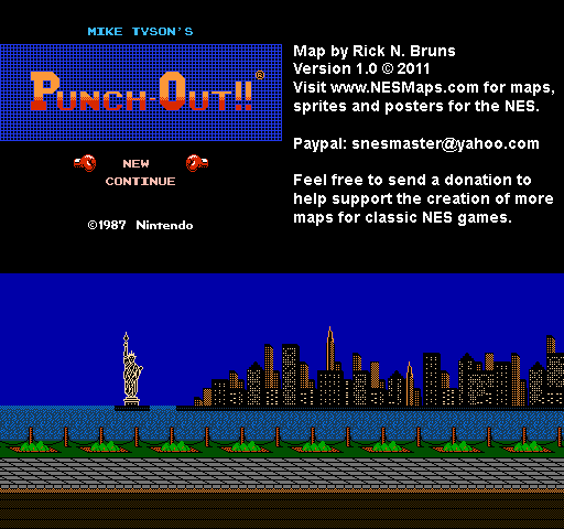 Mike Tyson's Punch-Out!! - Training in NYC at Night Nintendo NES Map BG
