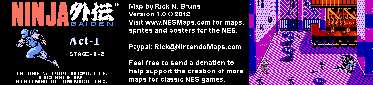 Ninja Gaiden - Stage 1-2 - Nintendo NES Map