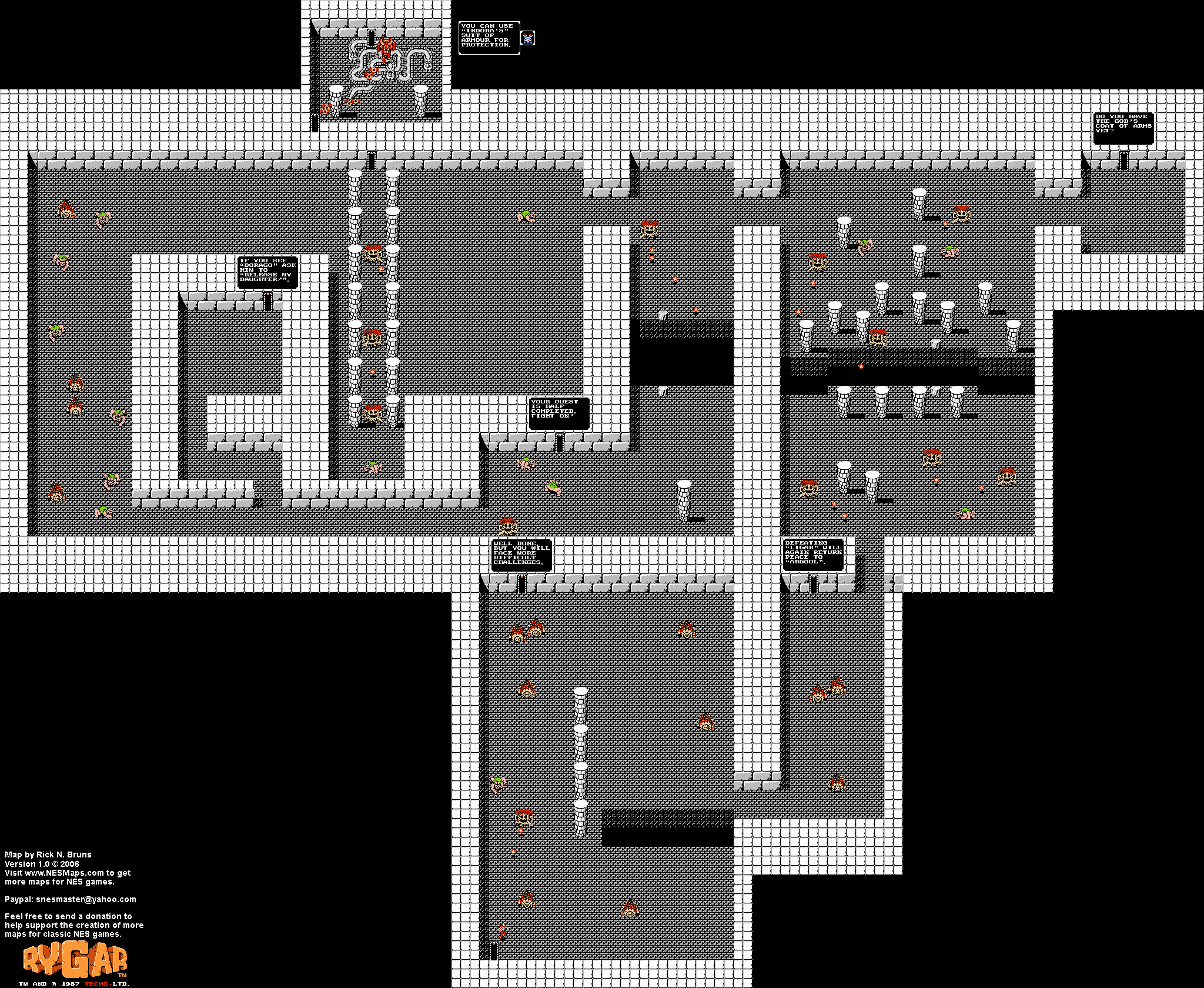 Rygar - The Palace of Dorago - NES Map