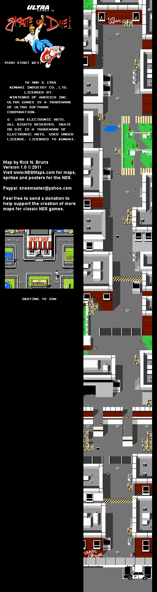 Skate or Die! - Jam Nintendo NES Map