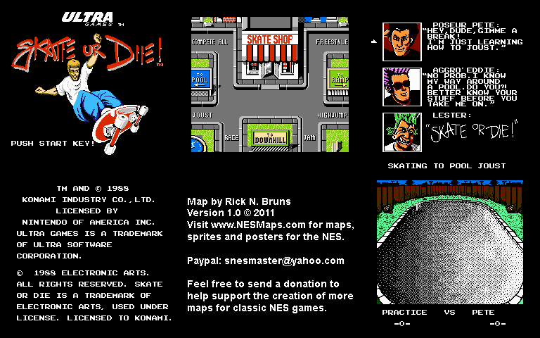 Skate or Die! - Joust Nintendo NES Map BG