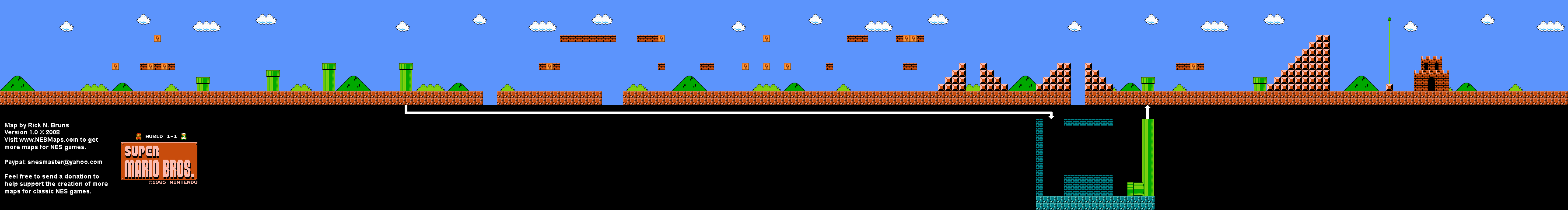 Super Mario Brothers - World 1-1 Nintendo NES Background Only Map
