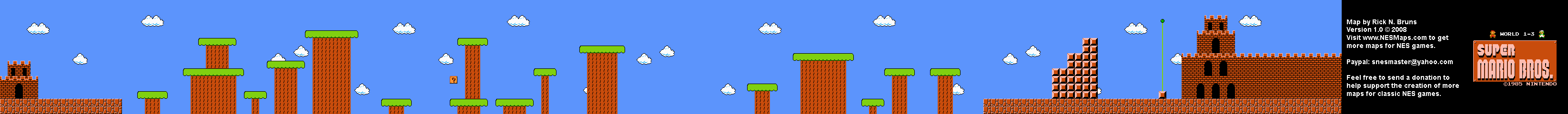 Super Mario Brothers - World 1-3 Nintendo NES Background Only Map