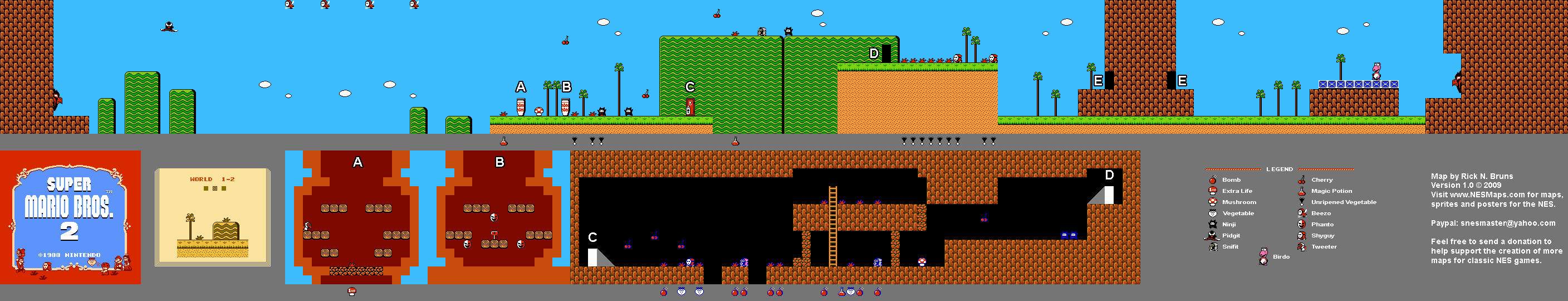Super Mario Brothers - World 1-2 Nintendo NES Map