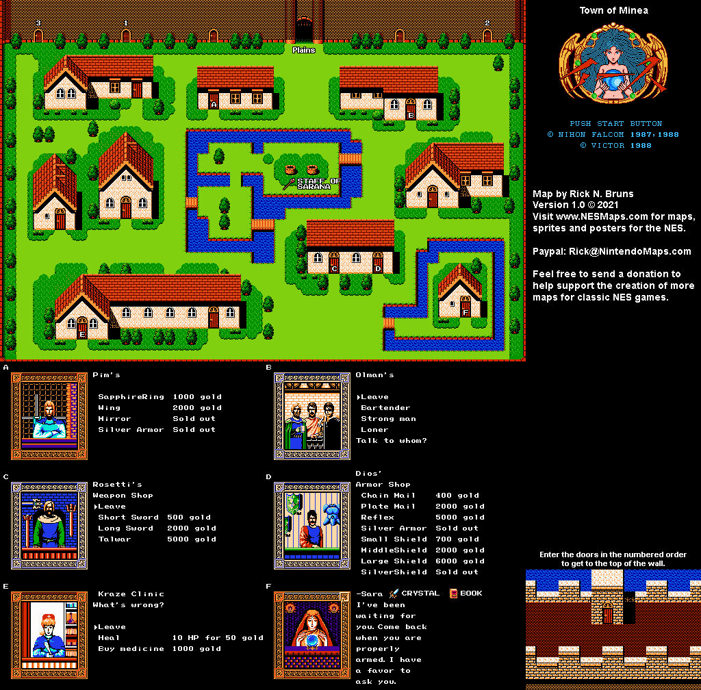 Ys 1 - Town of Minea - Nintendo NES Famicom Map