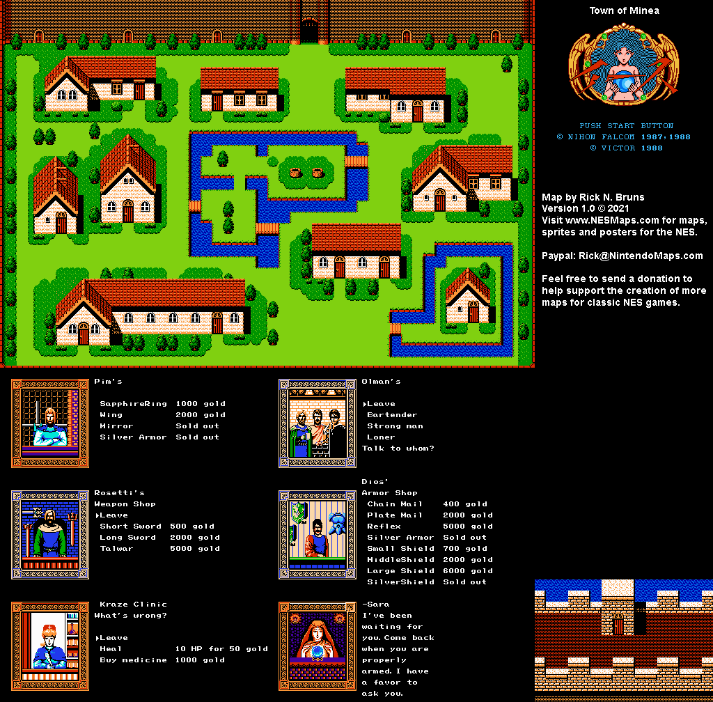 Ys 1 - Town of Minea - Nintendo NES Famicom Map BG