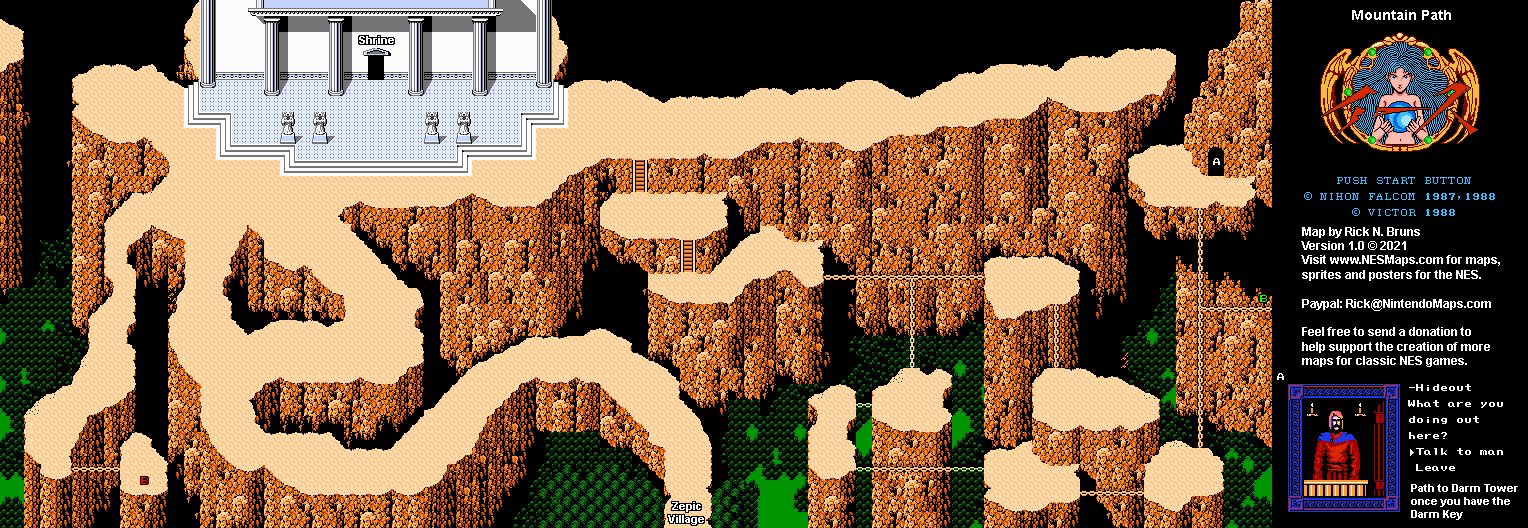 Ys 1 - Mountain Path - Nintendo NES Famicom Map