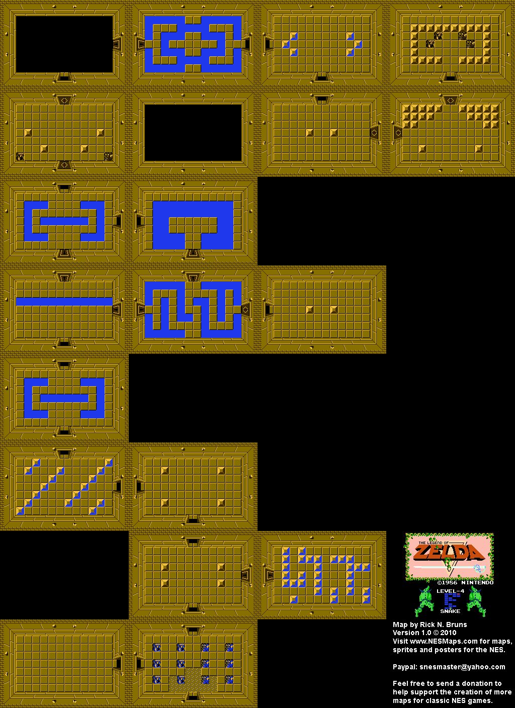 The Legend of Zelda - Level 4 Snake (Quest 1) Background Only Map. 